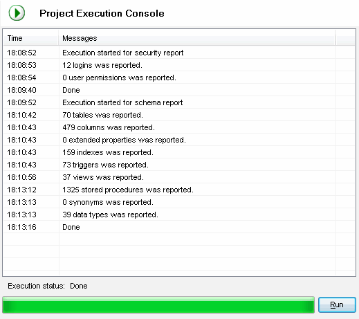 DTM Schema Reporter: Execution Console